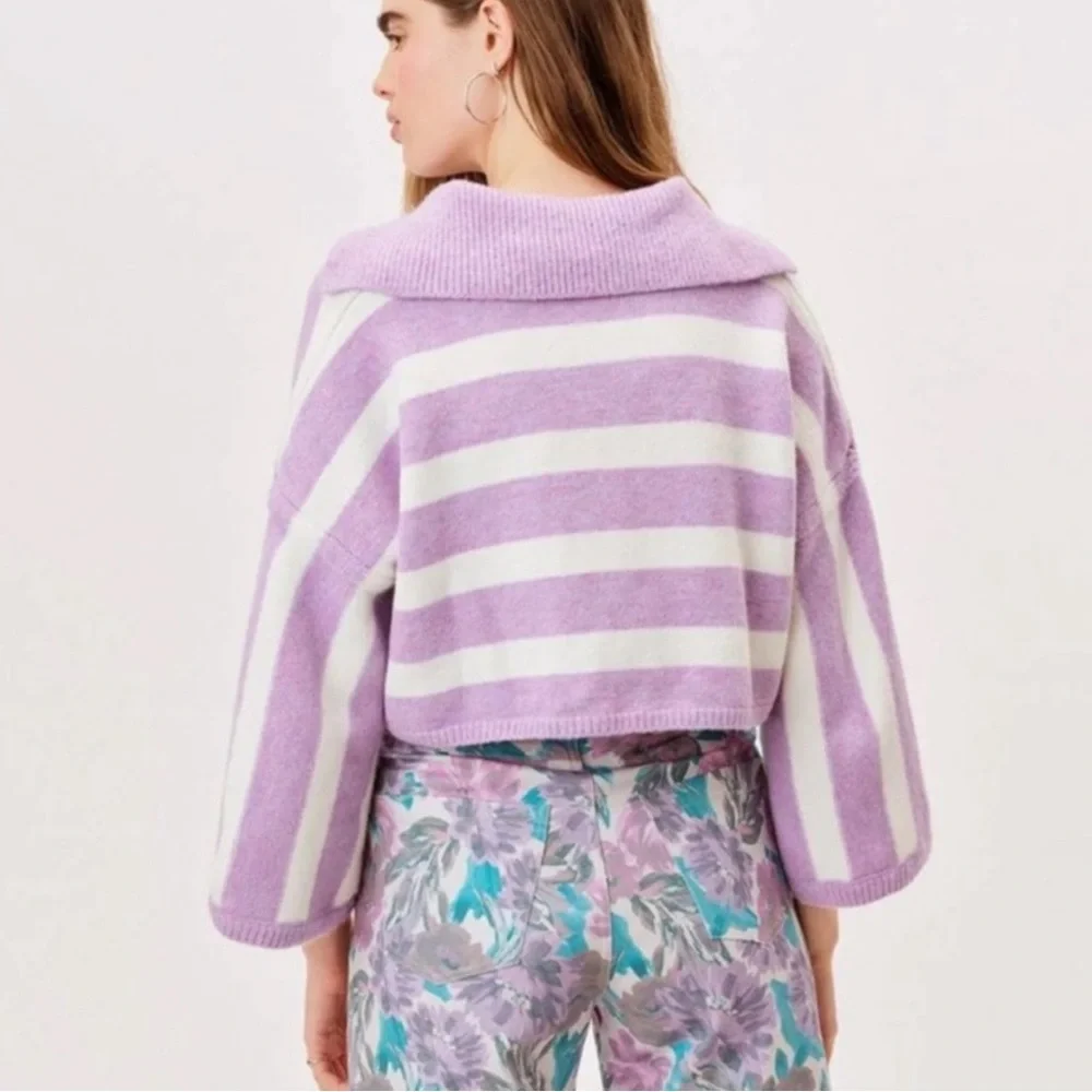 For Love & Lemons Maud Boxy Crop Sweater Purple NEW NWT - Picture 2 of 4